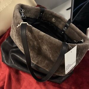 Vintage style Italian Leather Fur trim Handbag